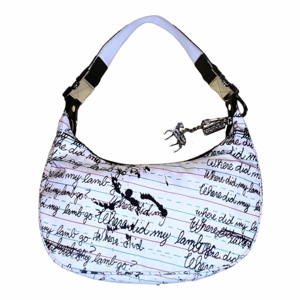L.A.M.B. White Script-Print Shoulder Bag